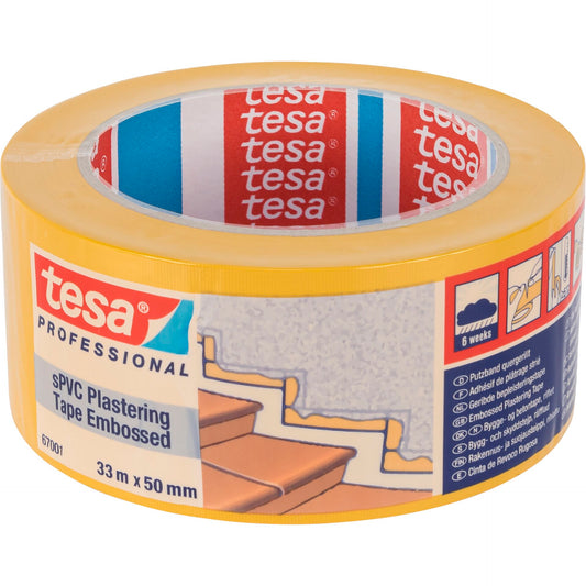 Tesa Plastering Tape, sPVC 33m x 50mm embossed yellow 67001