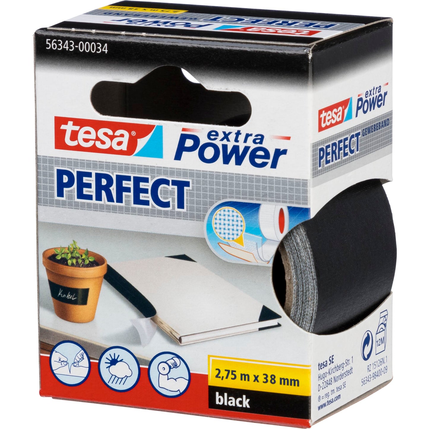 Tesa Cloth Tape 2,75m x 38mm extra Power black Perfekt 56341