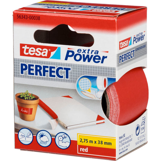 Tesa Cloth Tape 2,75m x 38mm extra Power red 56343