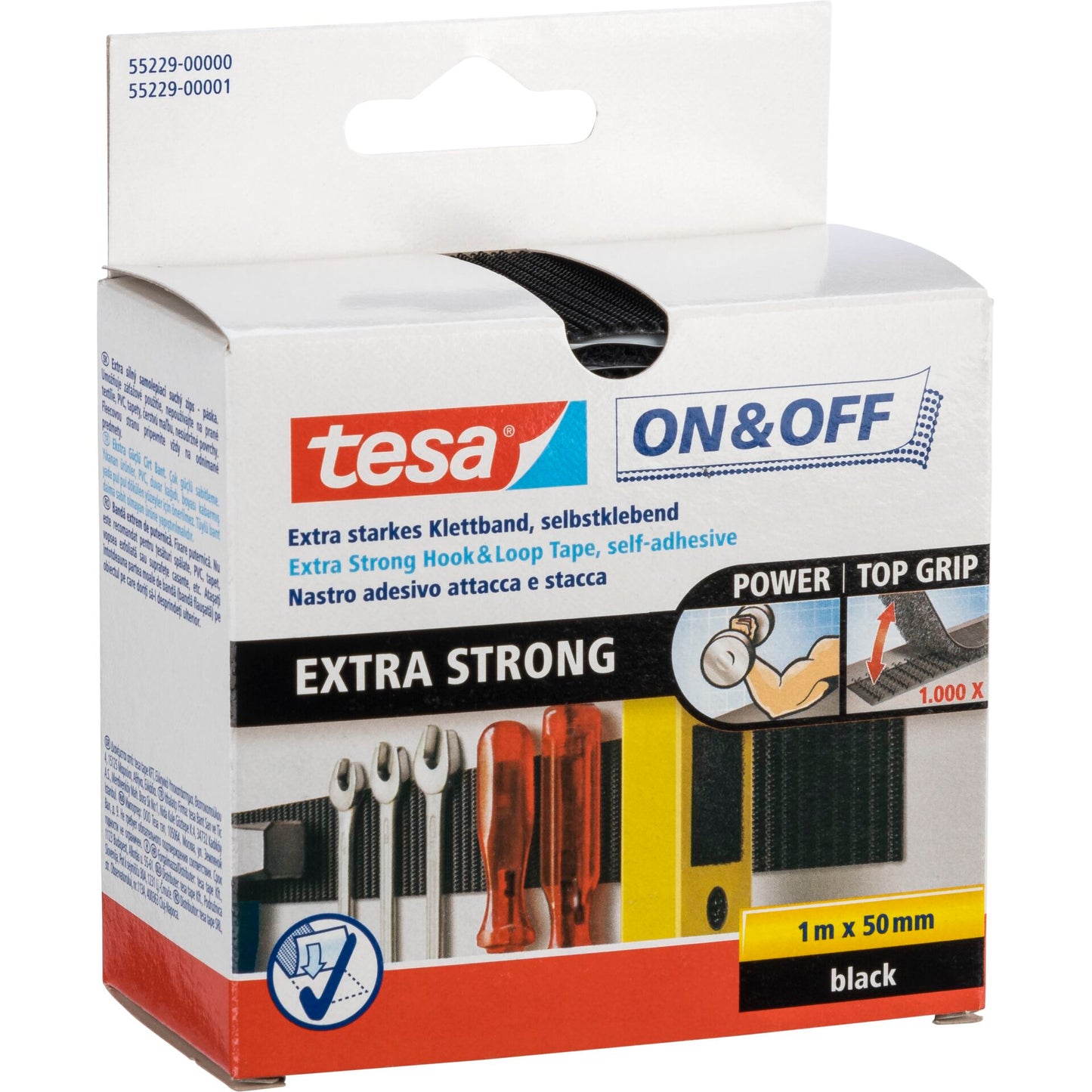 Tesa Hook&Loop Tape 1m x 50mm on&off extra strong black 55229