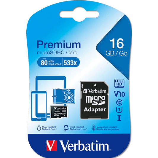 Verbatim microSDHC          16GB Class 10 UHS-I incl Adapt. 44082