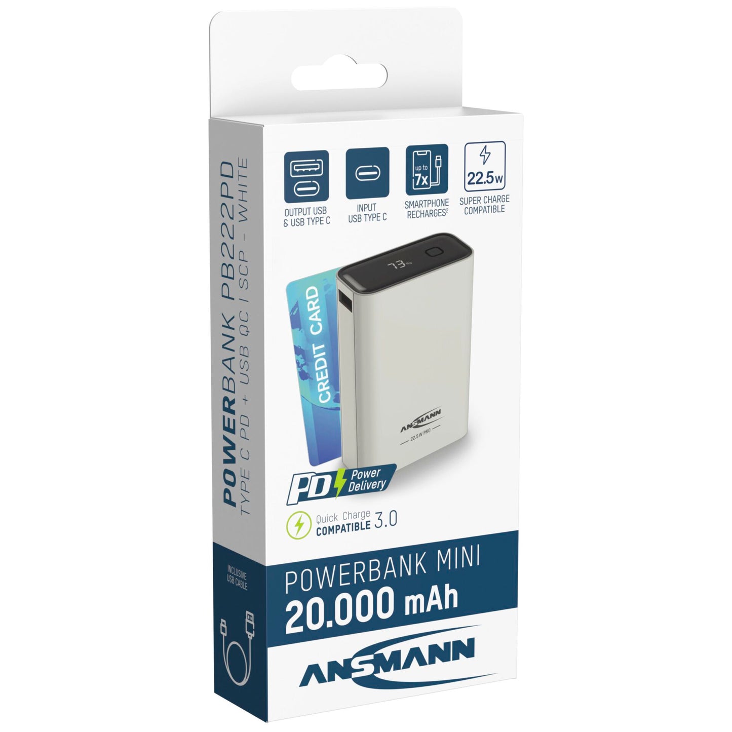 Ansmann Powerbank PRO 20.000 mAh USB-A+C Port 22,5W wh. 1700-0157