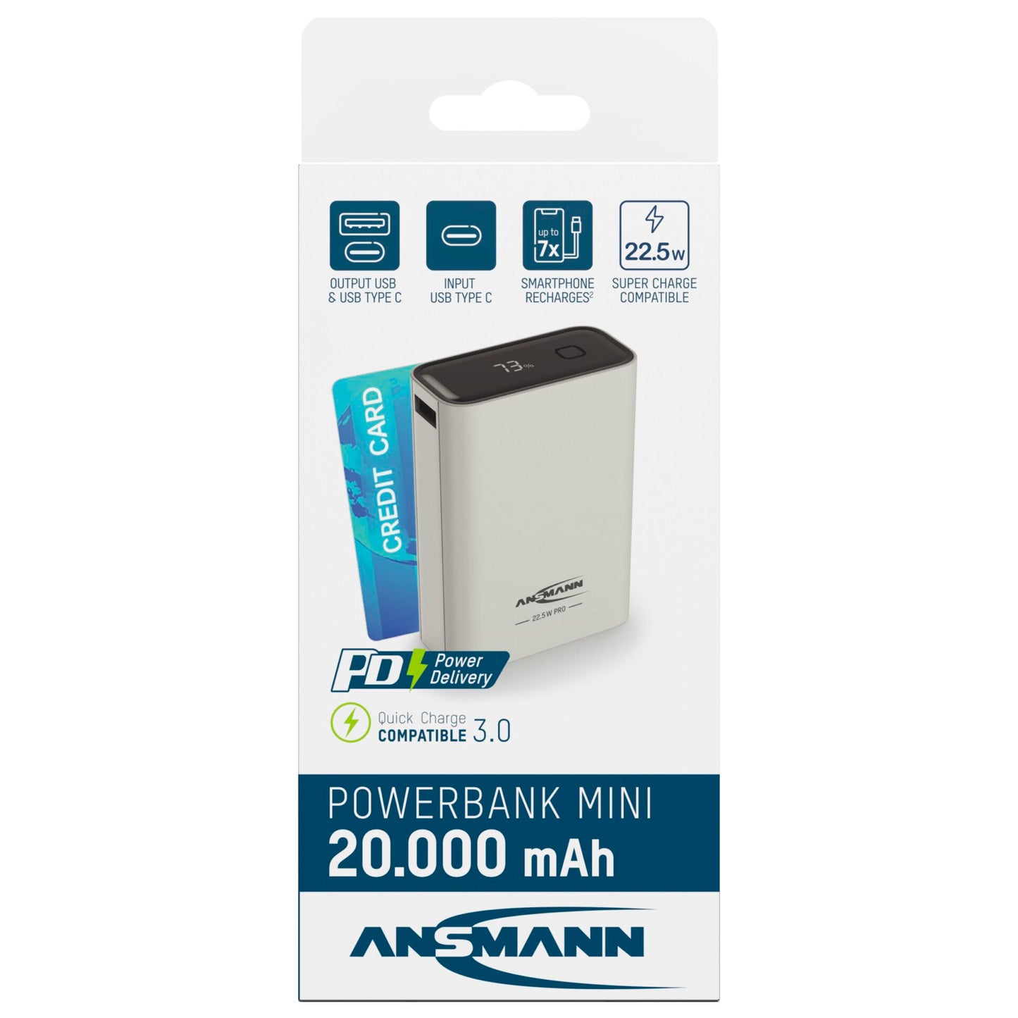 Ansmann Powerbank PRO 20.000 mAh USB-A+C Port 22,5W wh. 1700-0157