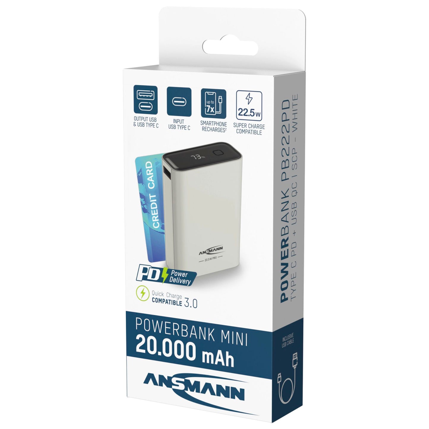 Ansmann Powerbank PRO 20.000 mAh USB-A+C Port 22,5W wh. 1700-0157
