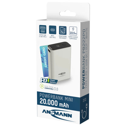 Ansmann Powerbank PRO 20.000 mAh USB-A+C Port 22,5W wh. 1700-0157