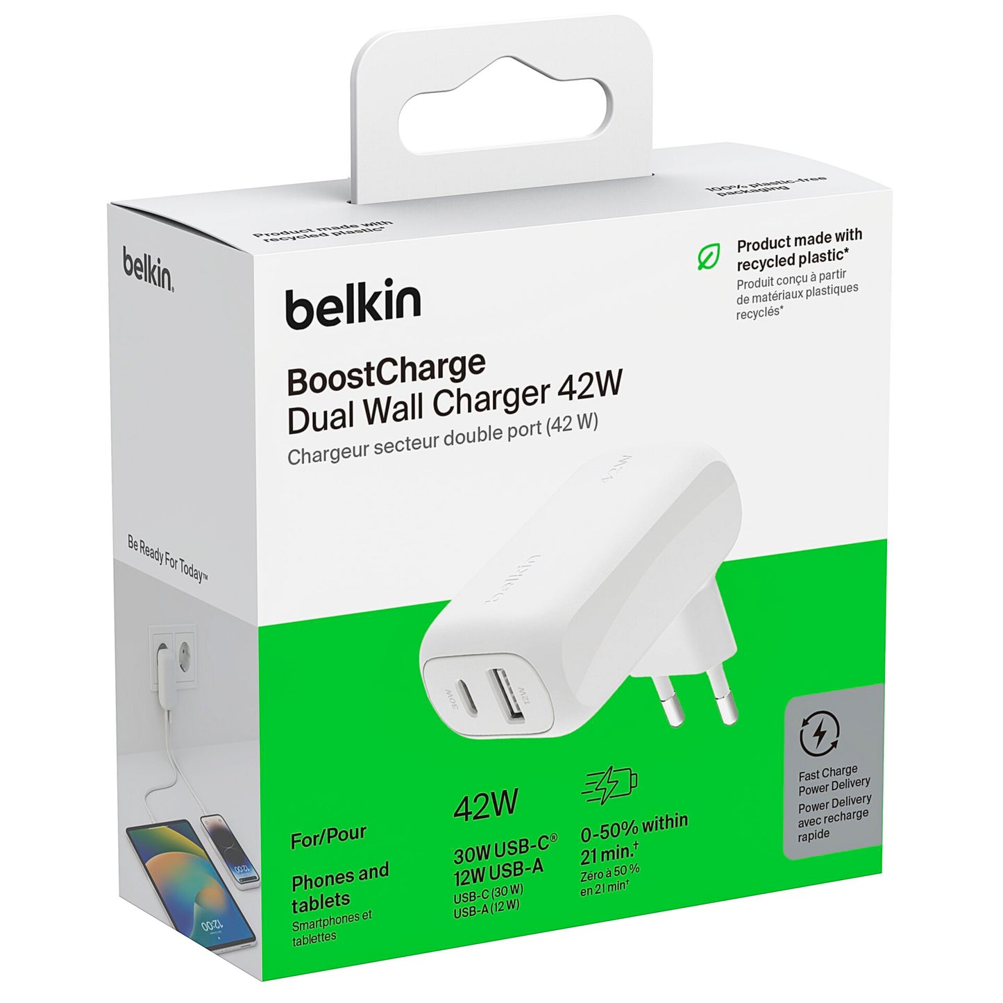 Belkin BOOST Charge 42W Charger 30W USB-C/12W USB-A   WCB009vfWH