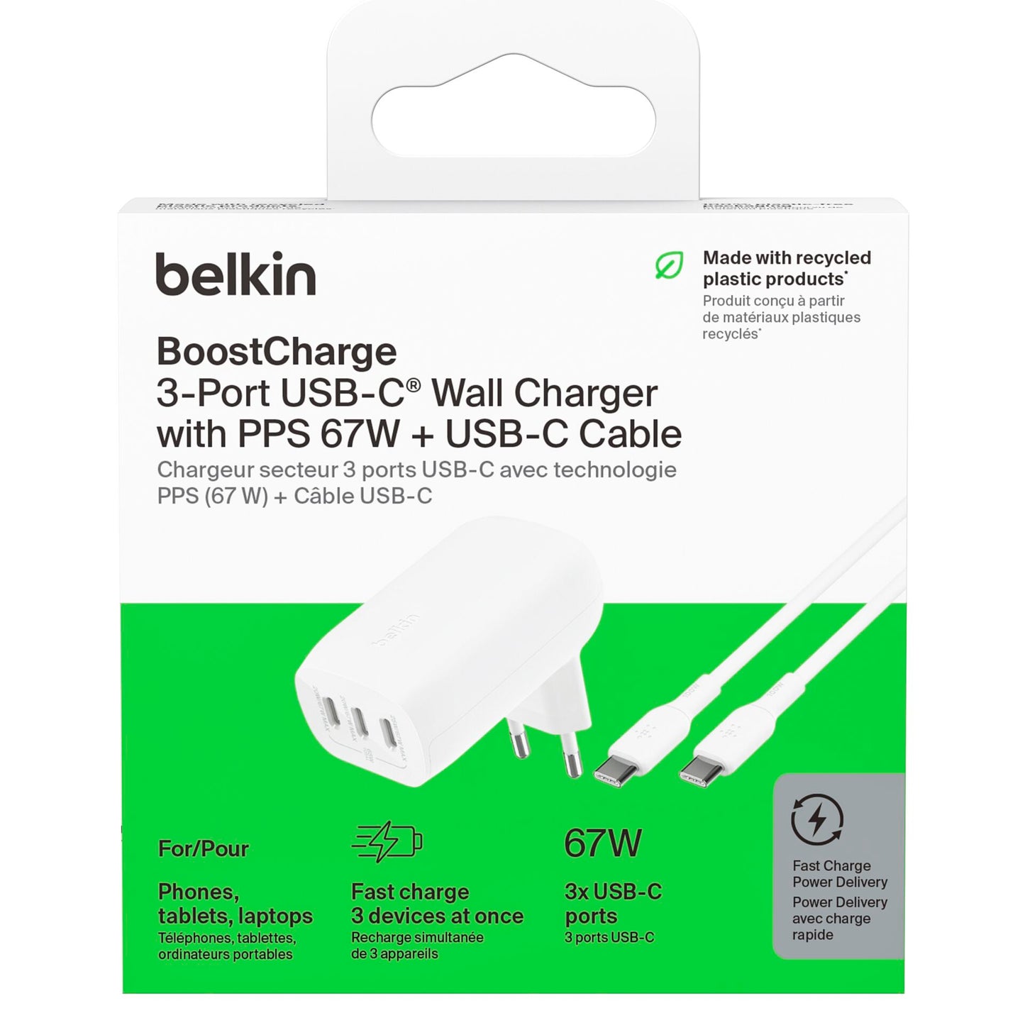 Belkin BOOST Charge USB-C 67W 3xUSB-C + Cable WCC002vf2MWH-B6