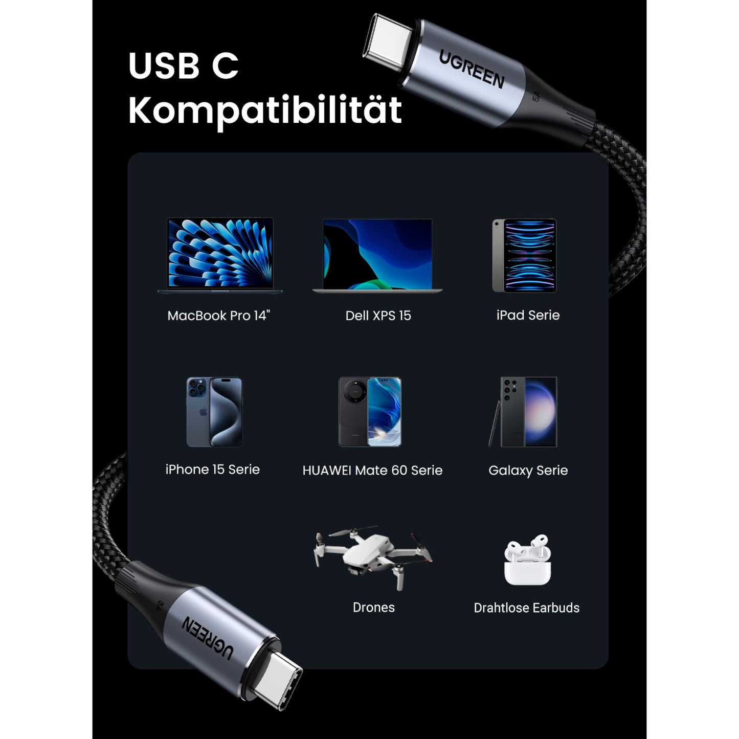 UGREEN USB-C to USB-C Cable 140W Gen2 Black 1m