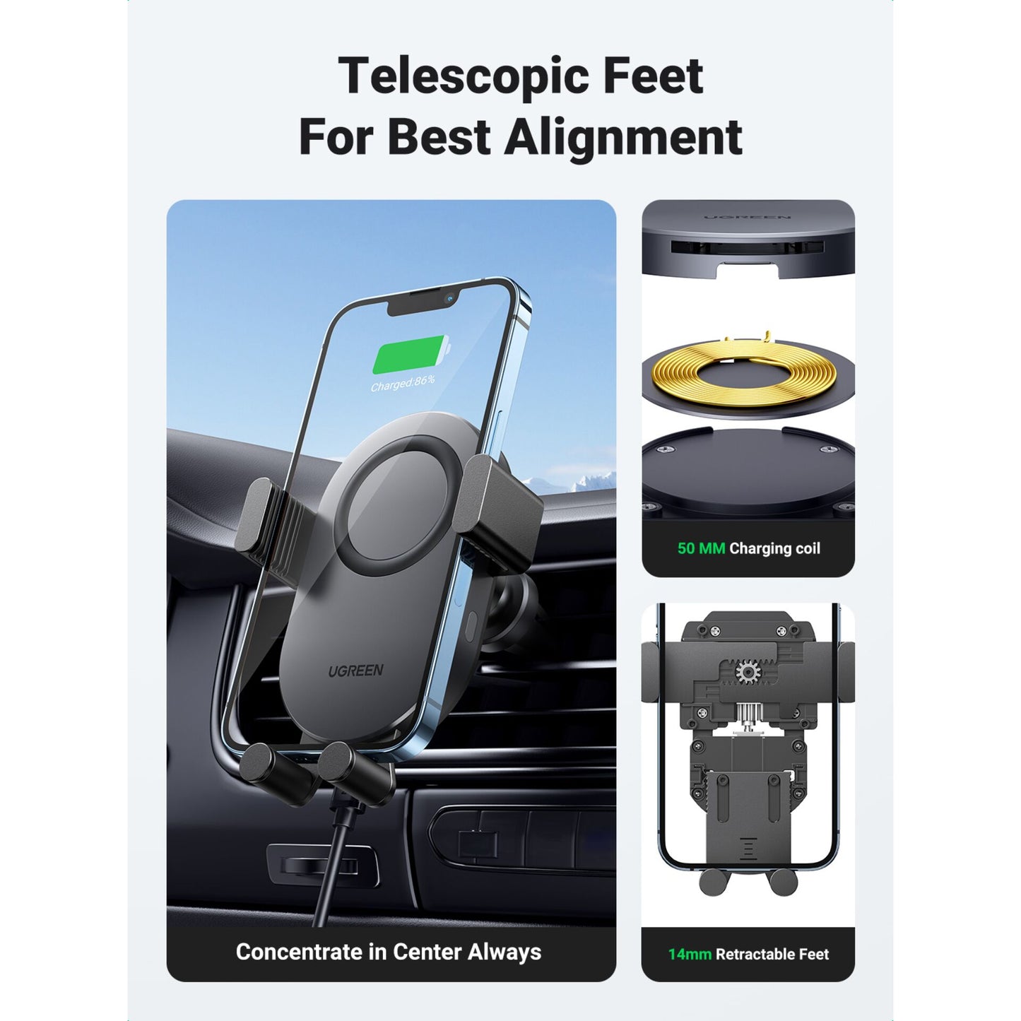 UGREEN Qi Wireless Car Charger 15W