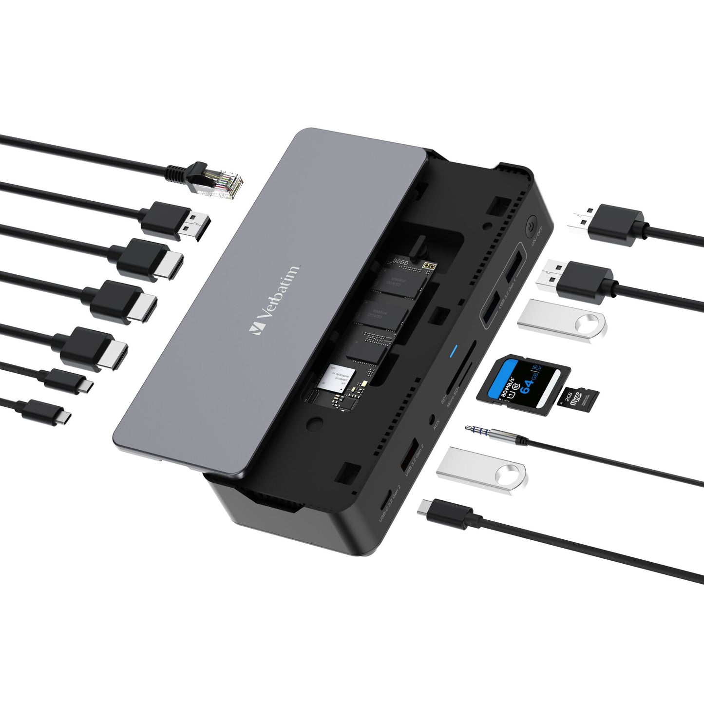 Verbatim USB-C Pro Docking Stat. 15 Port with 256GB SSD 32174