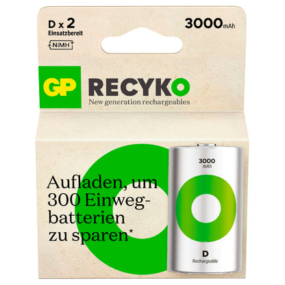 1x2 GP ReCyko NiMH Batteries o D Mono 3000 mAH, ready to use