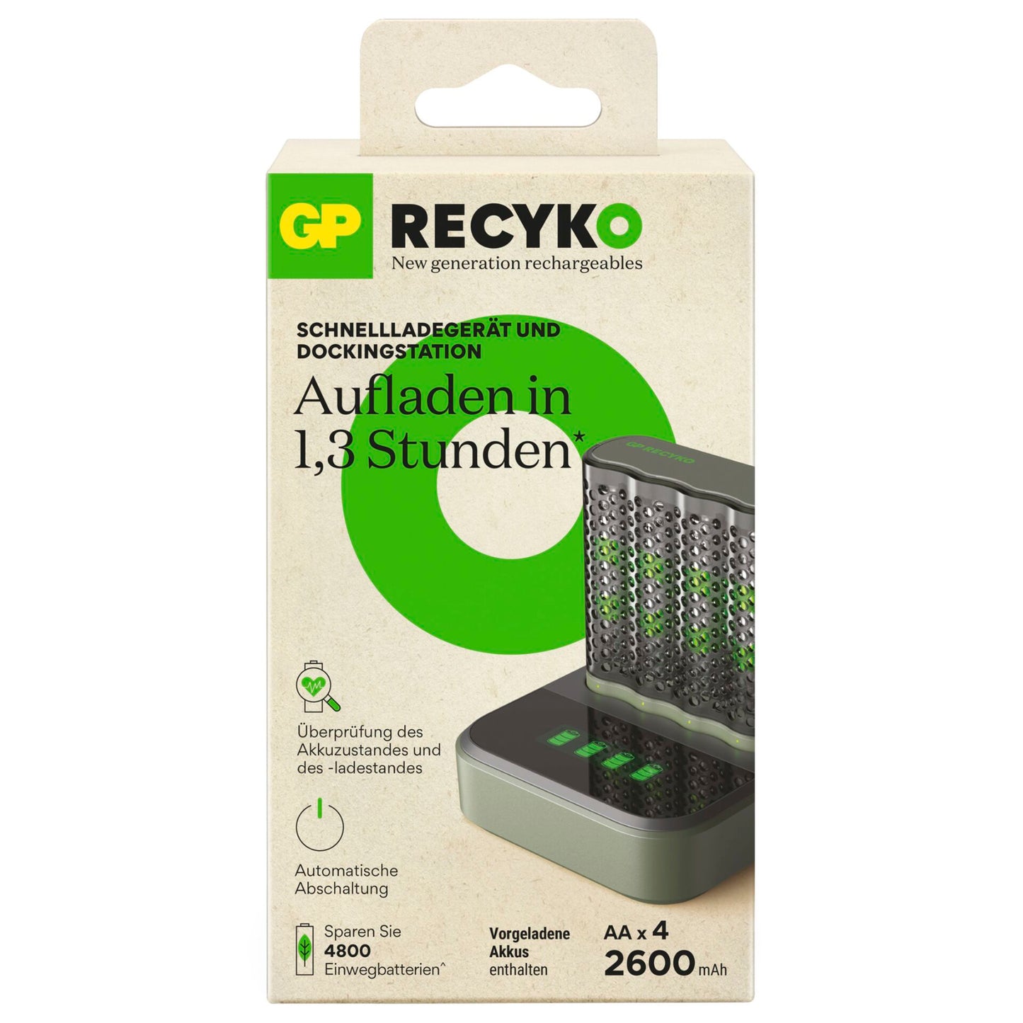 GP ReCyko M452 4-fold LCD-Model Docking St. + 4x AA NiMh 2600mAh