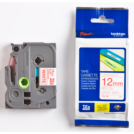 Brother labelling tape TZE-232 white/red 12 mm