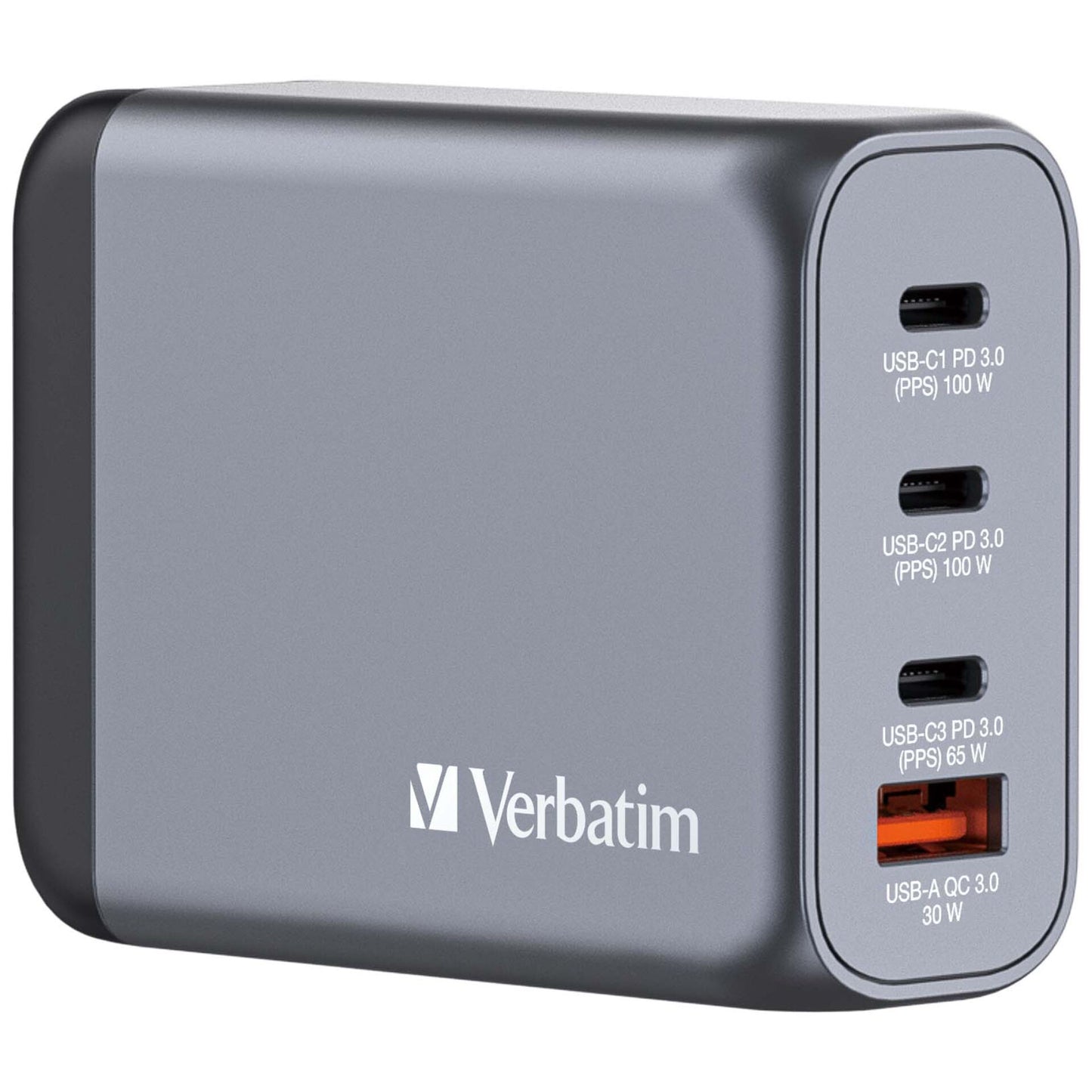 Verbatim GNC-100 GaN Charg. 100W 3xUSB-C PD, 1xUSB-A QC 3.0 32202