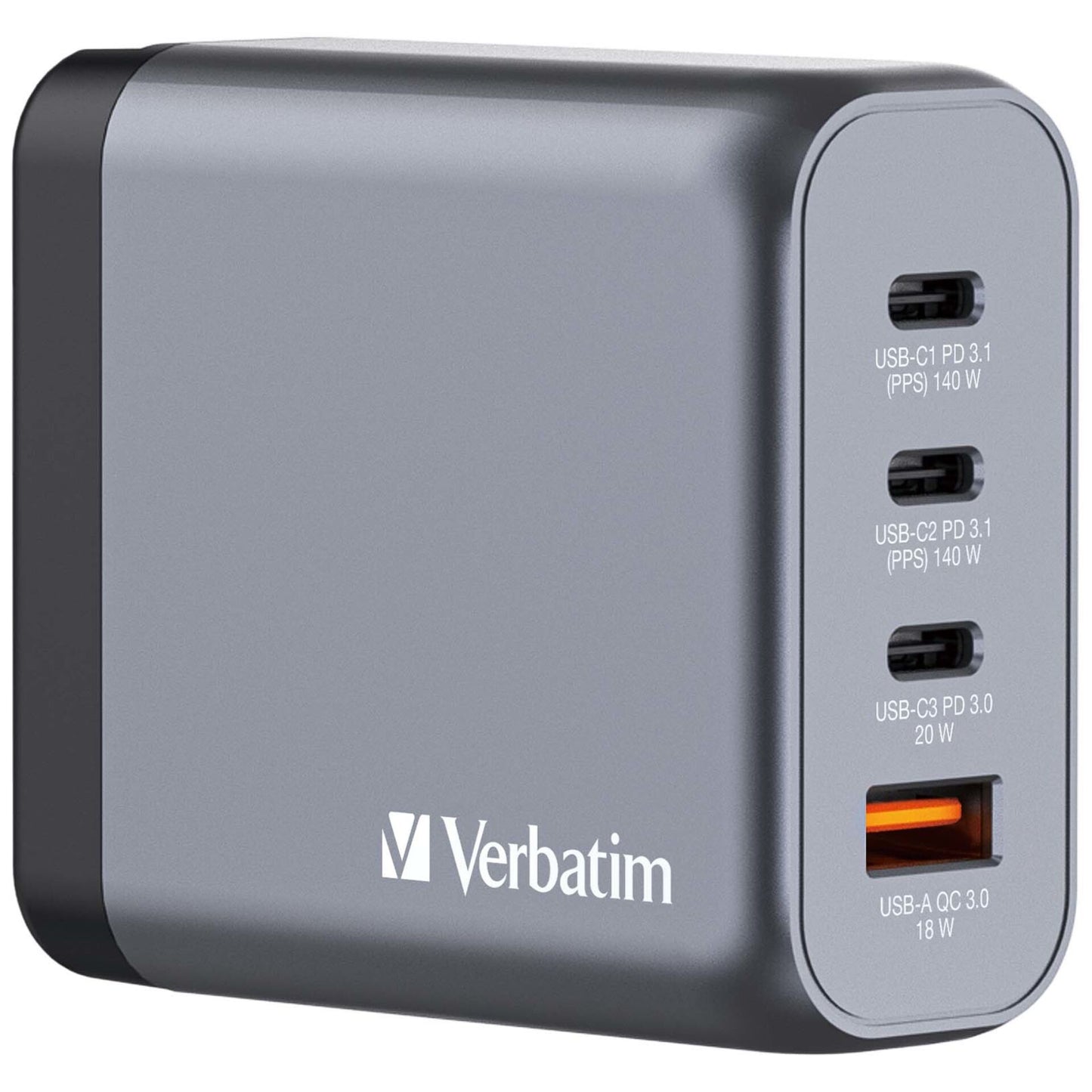 Verbatim GNC-140 GaN Charg. 140W 3xUSB-C PD, 1xUSB-A QC 3.0 32203