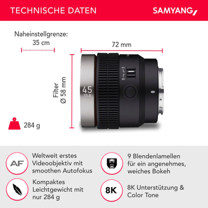Samyang V-AF T 1,9/45  FE Sony E