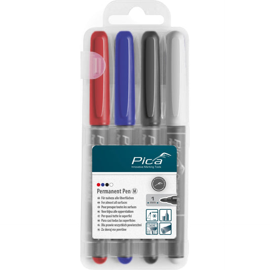Pica Permanent-Pen 1,0mm assorted with Instant-White-Pen