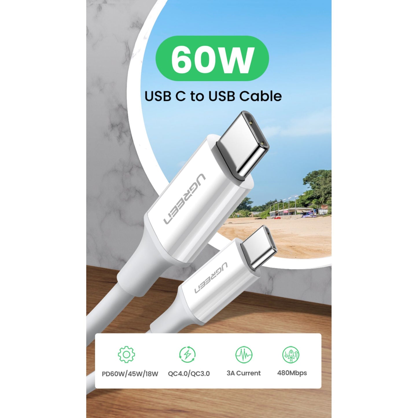 UGREEN USB-C to USB-C Cable 2m White