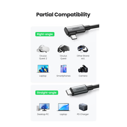 UGREEN Right Angle USB-C to USB-C Link Cable 5m Black