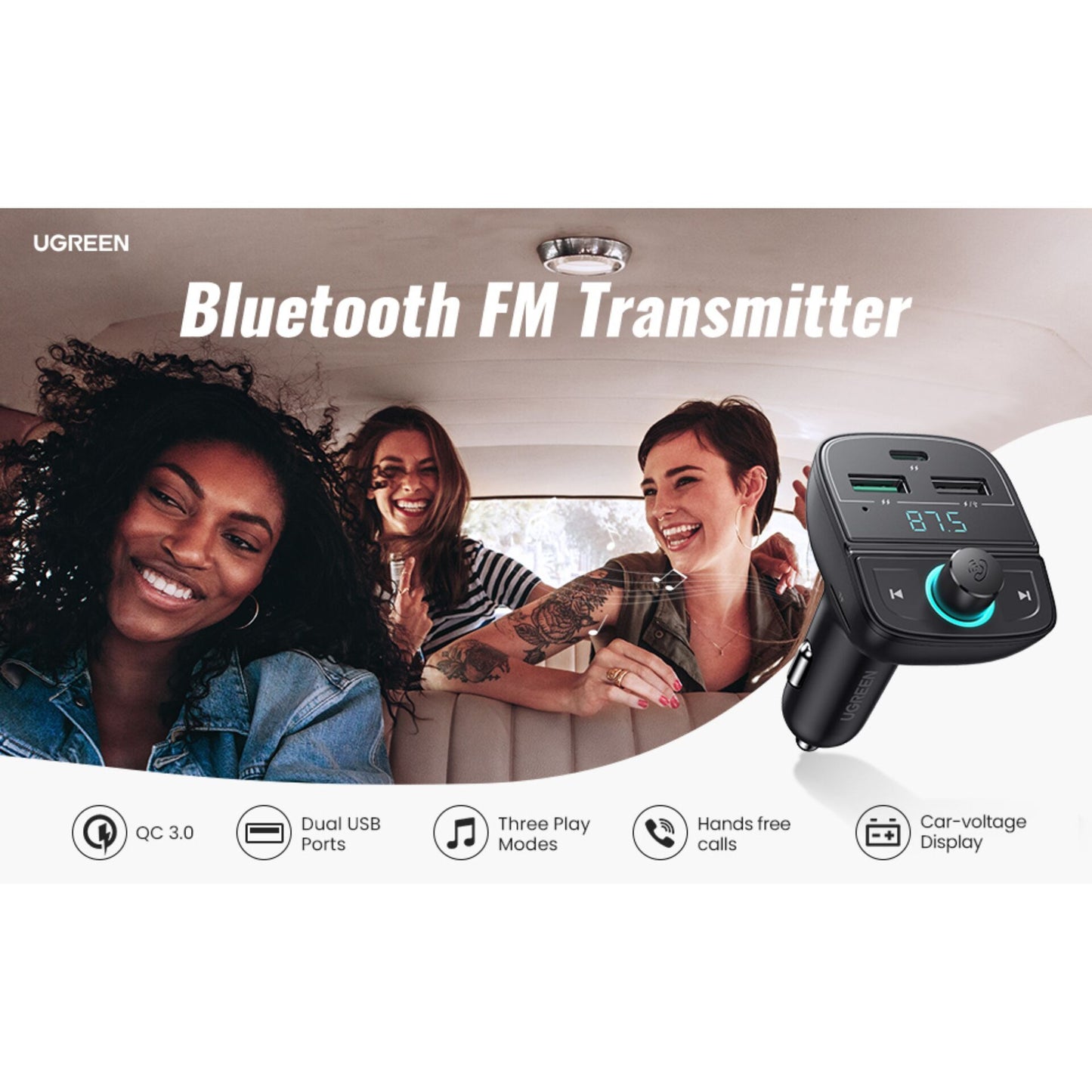 UGREEN FM Transmitter Bluetooth 5.0 MP3 Car Charger