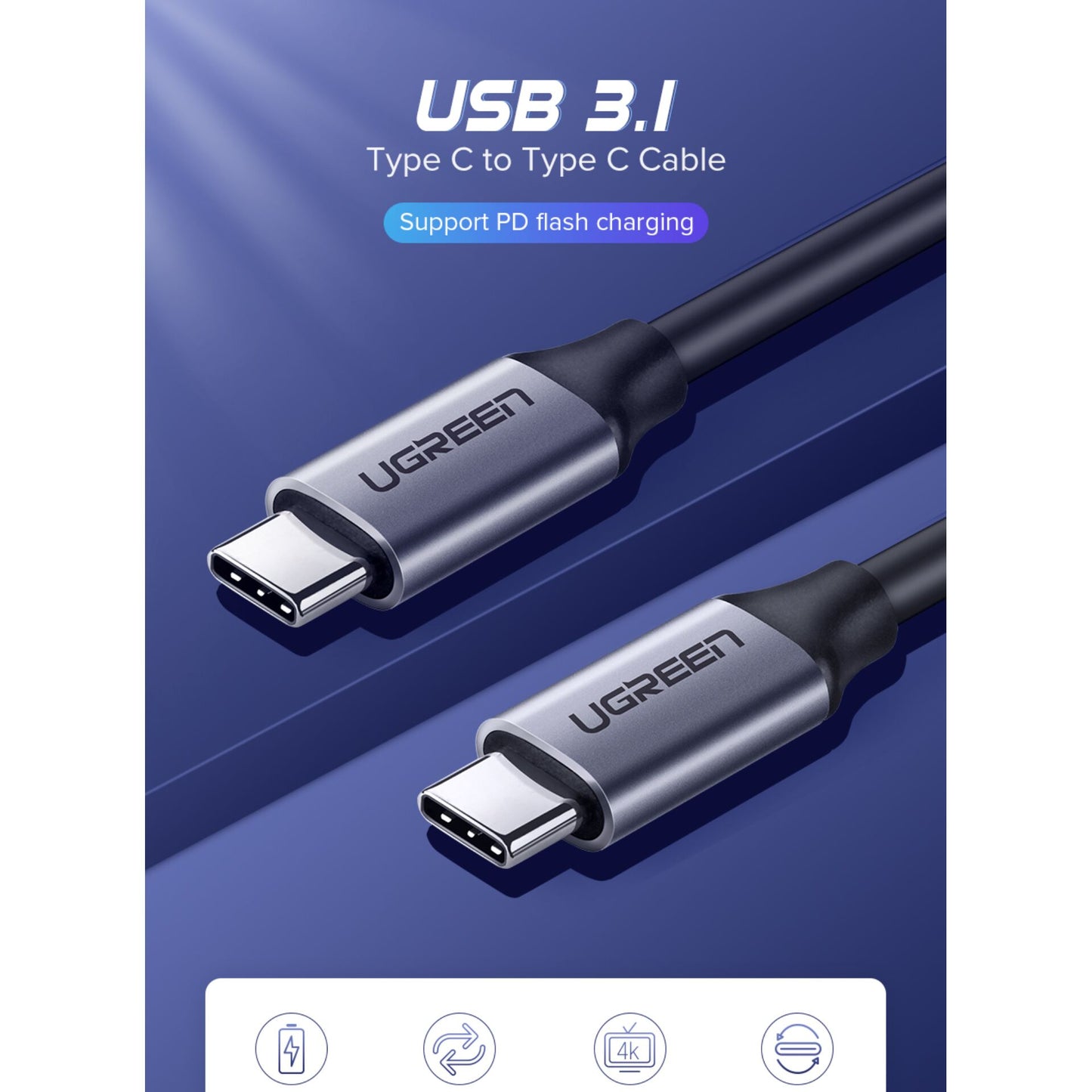 UGREEN USB-C Male to Type C Male Cable  1.5m Gray