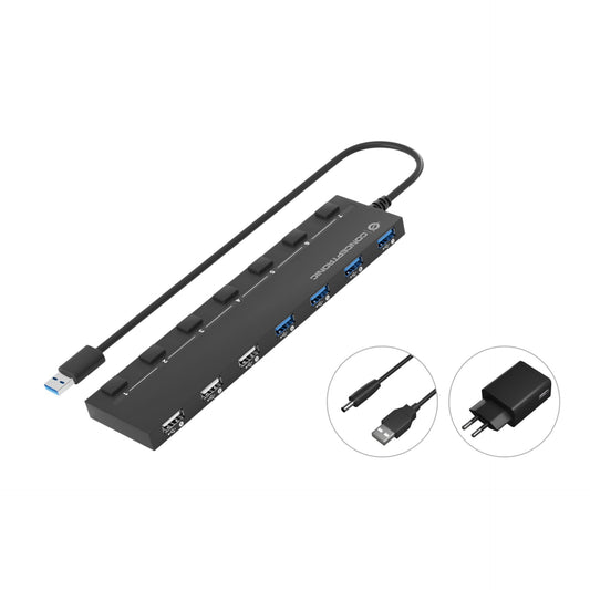 Conceptronic HUBBIES09BP  7-Port USB 3.0/2.0-Hub, Power Adapter