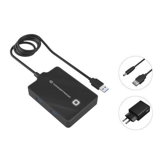 Conceptronic HUBBIES11BP 4-Port USB-3.0-Hub with Power Adapter