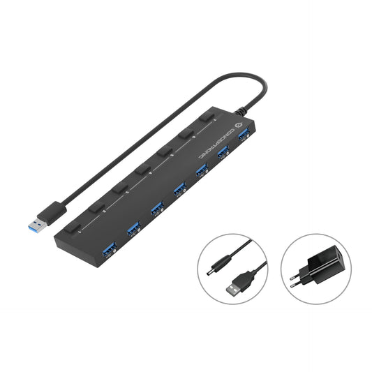 Conceptronic HUBBIES19BP  7-Port USB 3.0-Hub with Power Adapter
