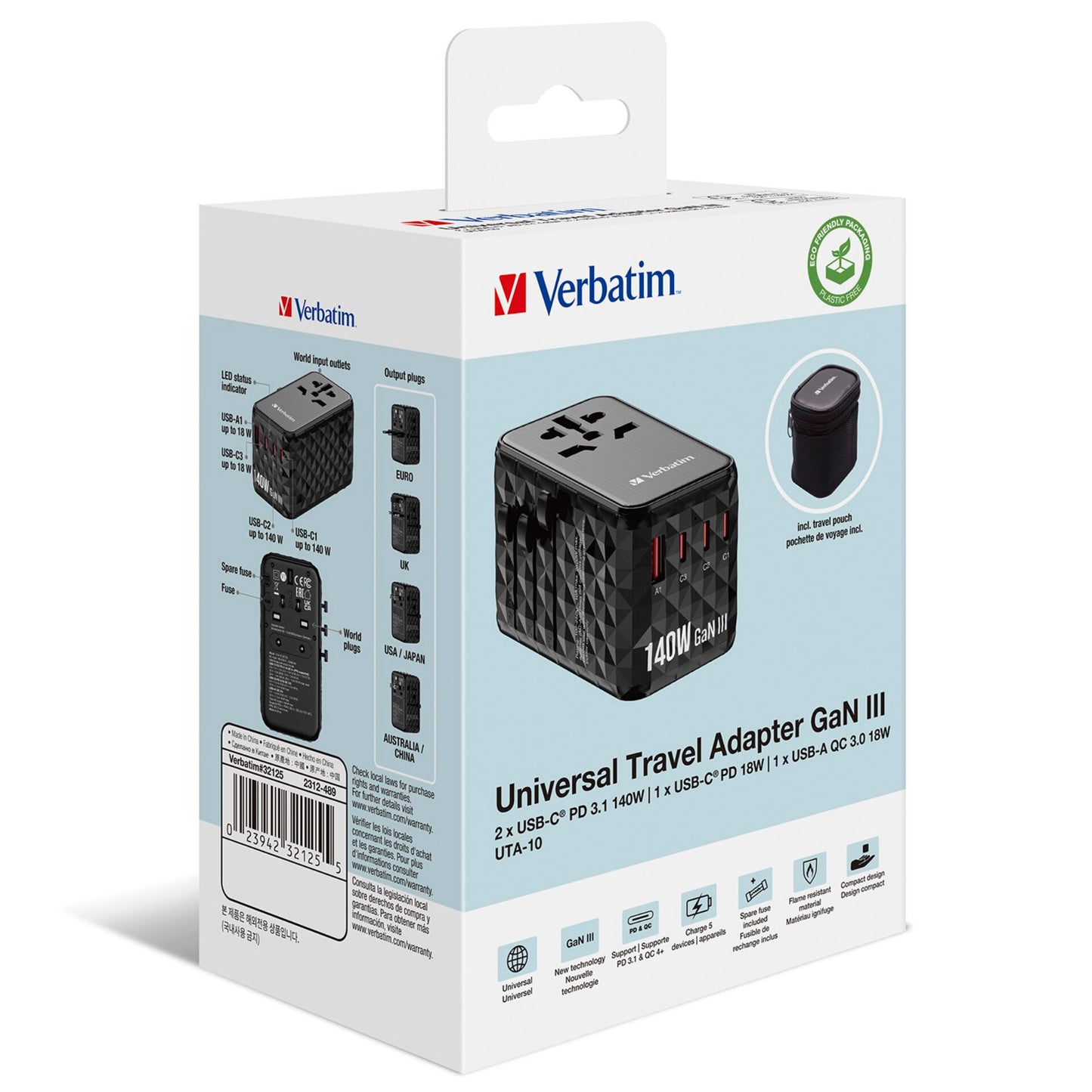 Verbatim GaN III Uni.Travel Adap 140W Welt-zu-Welt UTA-10   32125