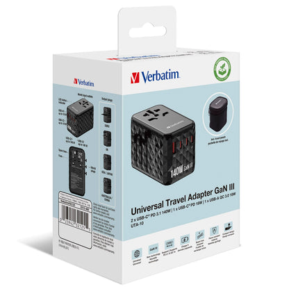 Verbatim GaN III Uni.Travel Adap 140W Welt-zu-Welt UTA-10   32125