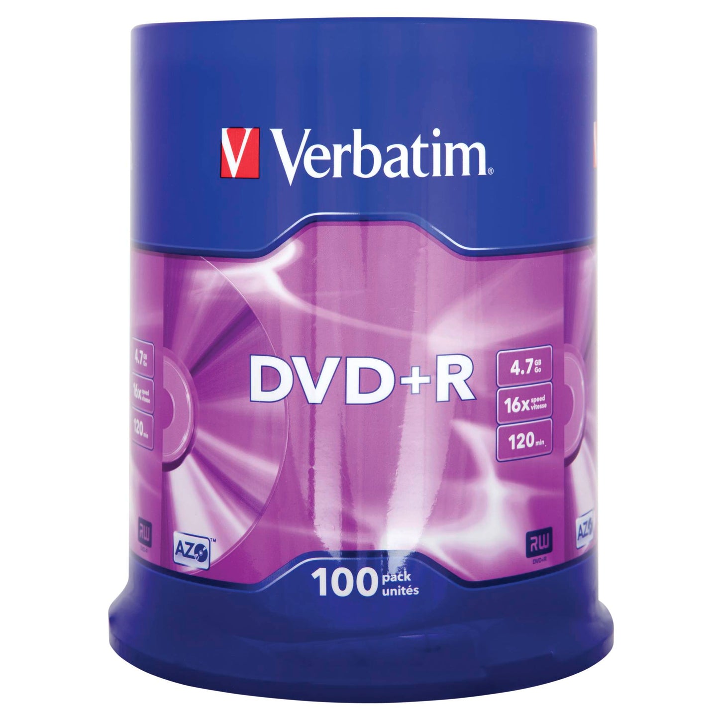 1x100 Verbatim DVD+R 4,7GB 16x Speed, matt silver