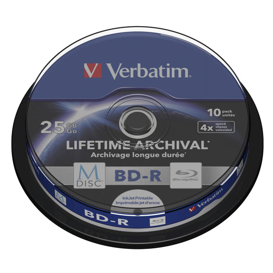 1x10 Verbatim M-Disc BD-R BluRay 25GB 4x Speed Cakebox printable