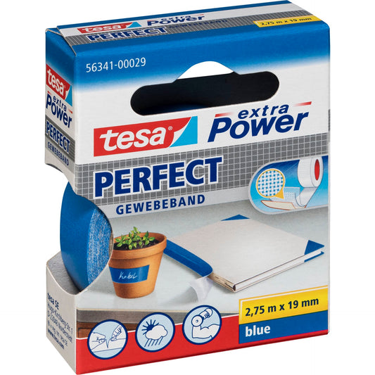 Tesa Gewebekleb. 2,75m x 19mm extra Power blau Perfekt 56341