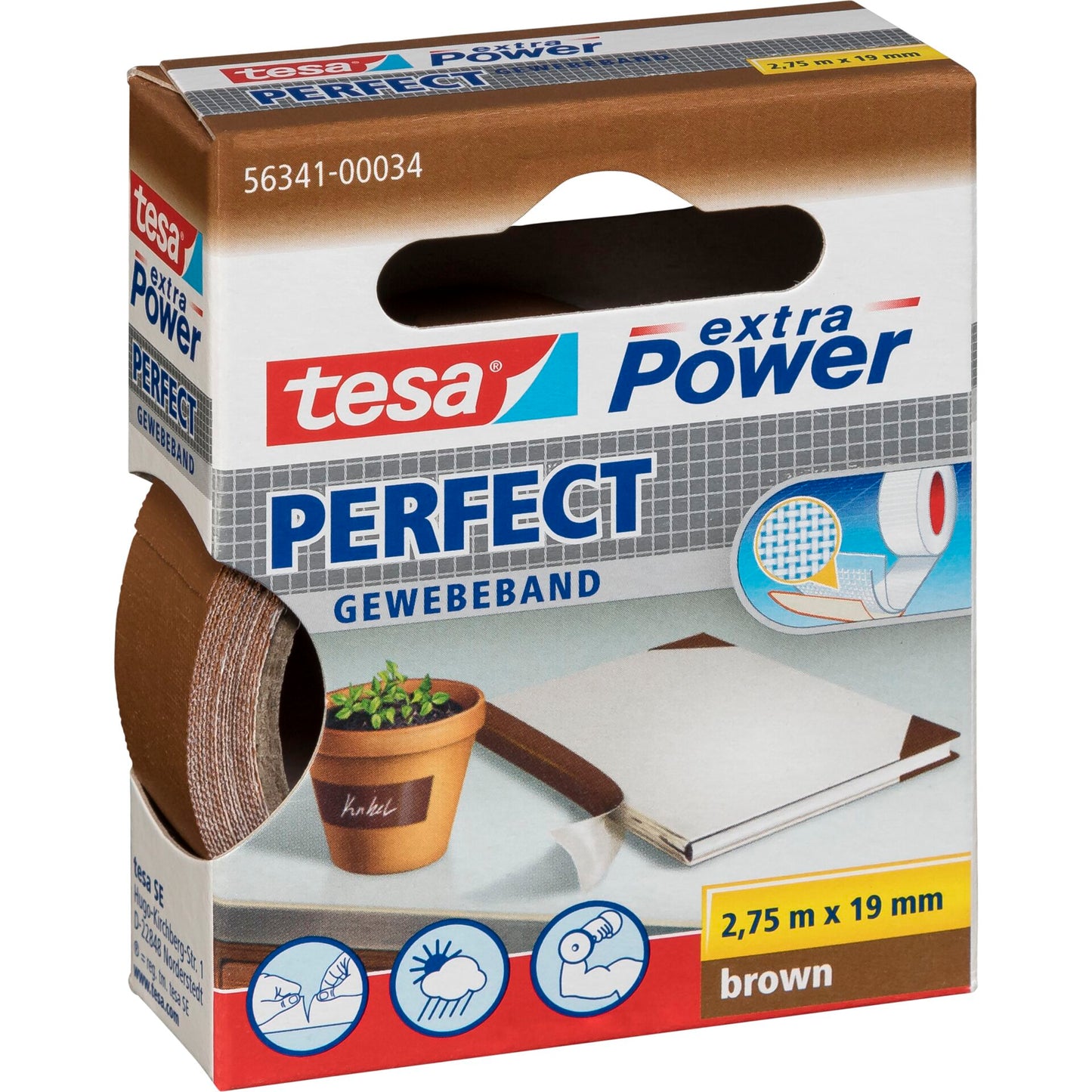 Tesa Gewebekleb. 2,75m x 19mm extra Power braun Perfekt 56341
