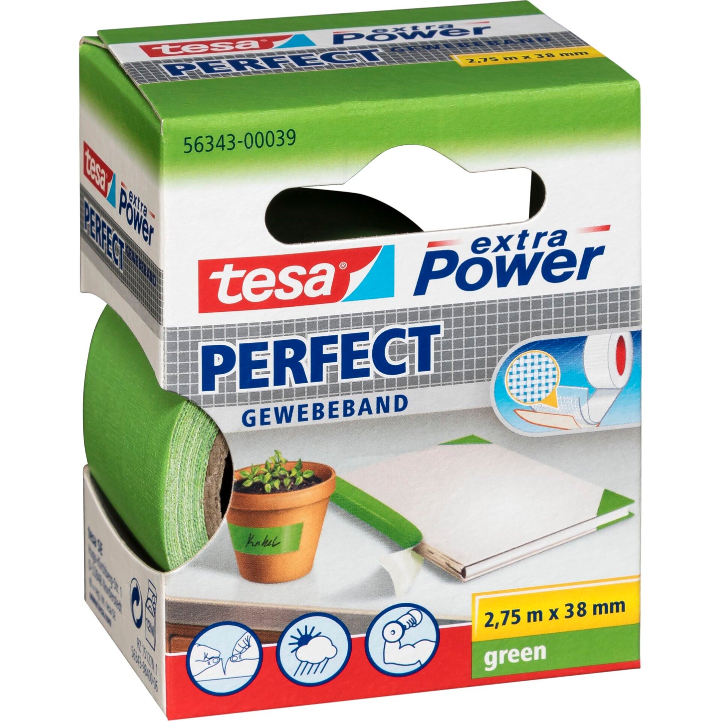 Tesa Gewebekleb. 2,75m x 38mm extra Power grün Perfekt 56343