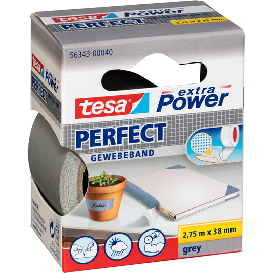 Tesa Gewebekleb. 2,75m x 38mm extra Power grau Perfekt 56343