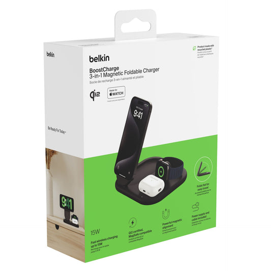 Belkin BOOST Charge 3in1 Qi2 15W magn.Charg.Stand bl.  WIZ029vfBK